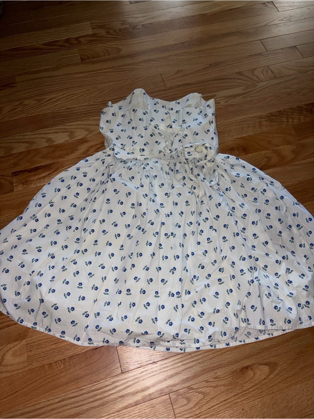 White Dress with Blue Floral Print